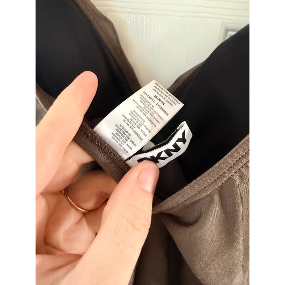 DKNY One Piece Swimsuit Ruched Ruffle V Neck Olive Green Medium - Picture 4 of 4